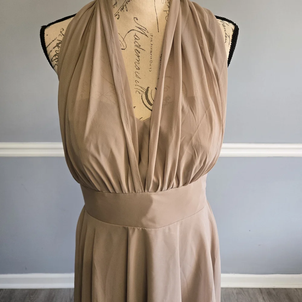 Elegant Tan Halter Dress - Picture 2 of 9